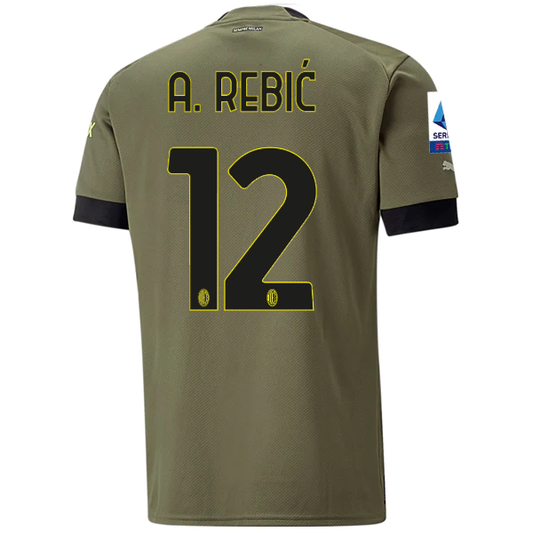 Puma AC Milan Ante Rebic Third Jersey w/ Scudetto + Serie A Patch 22/23 (Dark Green Moss/Spring Moss)