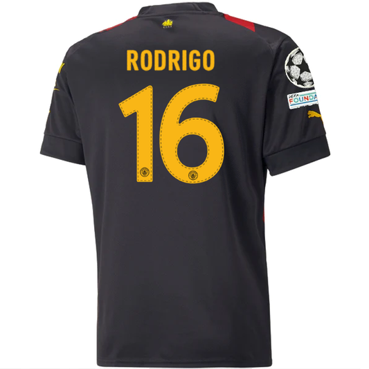 Puma Manchester City Rodrigo Away Jersey w/ Champions League Patches 22/23 (Puma Black/Tango Red)