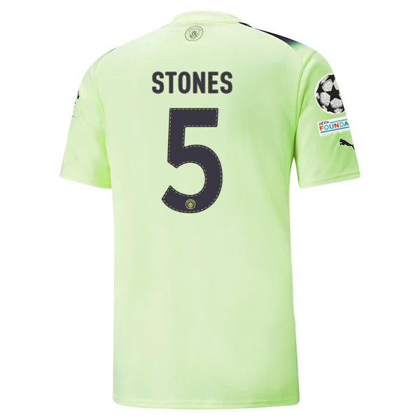 Puma Manchester City John Stones Third Jersey w/ Champions League Patches 22/23 (Fizzy Light/Parisian Night)