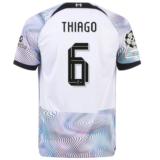 Nike Liverpool Thiago Away Jersey w/ Champions League Patches 22/23 (White/Black)