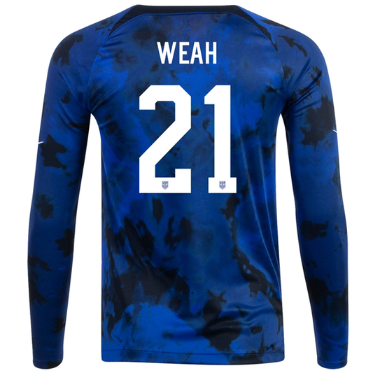 Nike United States Timothy Weah Long Sleeve Away Jersey 22/23 (Bright Blue/White)