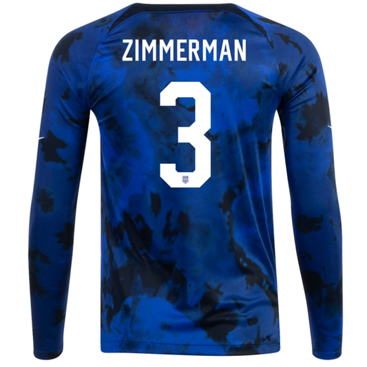 Nike United States Walker Zimmerman Long Sleeve Away Jersey 22/23 (Bright Blue/White)